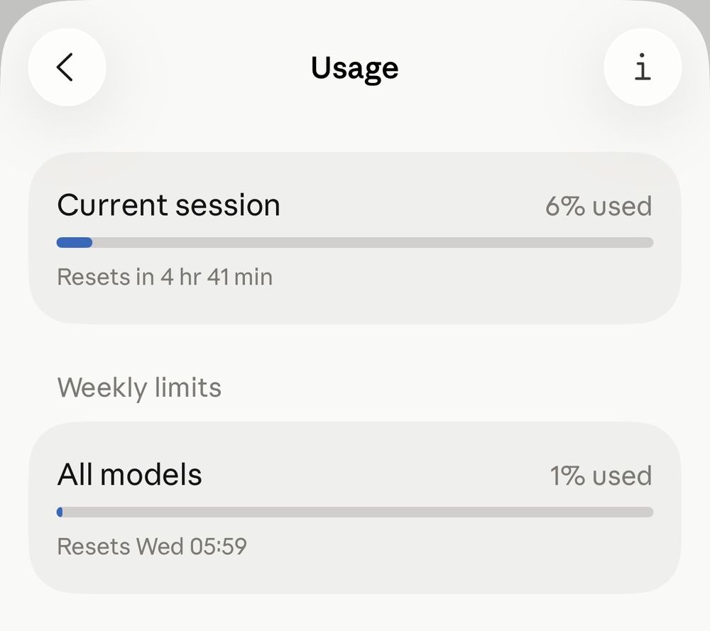 Раздел Usage: расход текущей сессии и недельные лимиты
